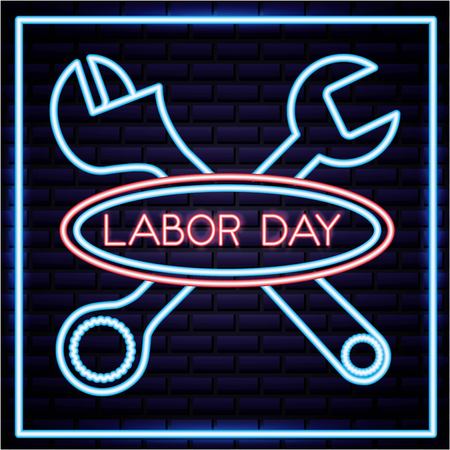 labor day label sign neon wrench tools vector illustrationのイラスト素材