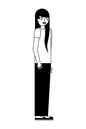 teenage girl standing in casual clothes vector illustration monochromeのイラスト素材