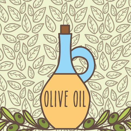 bottle olive oil product on branches leaves vector illustrationのイラスト素材