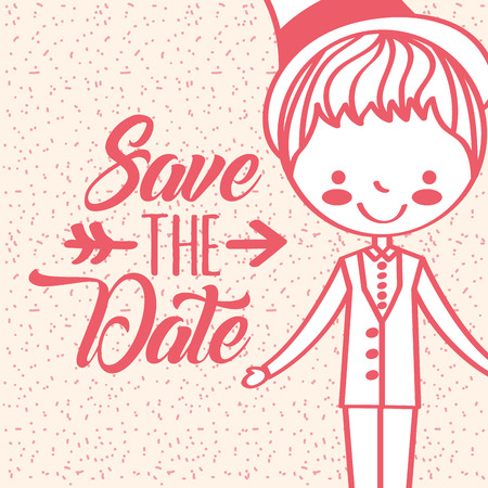 cute cartoon groom greeting card save the date vector illustrationのイラスト素材