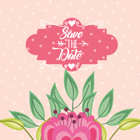 save the date beautiful flower decoration label vector illustrationのイラスト素材