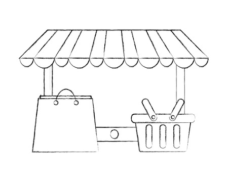 mobile online store shopping basket and bag vector illustration hand drawingのイラスト素材