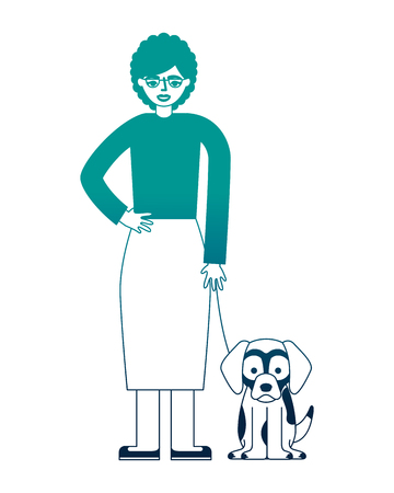 grandmother standing with her beagle dog vector illustration neon desingのイラスト素材
