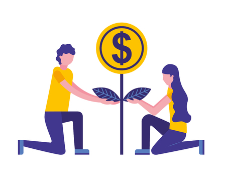 person planting money character vector illustration designのイラスト素材