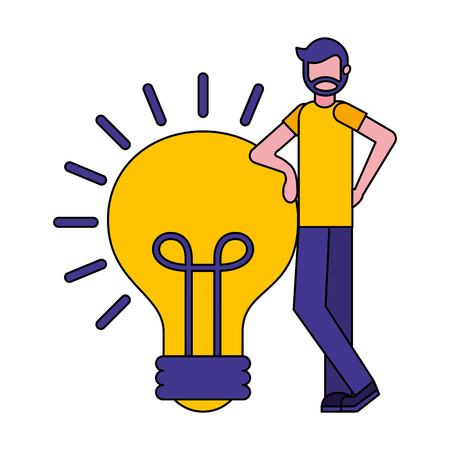 young man with light bulb isolated icon vector illustration designのイラスト素材