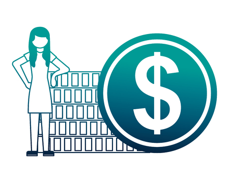 young woman with coin avatar character vector illustration designのイラスト素材