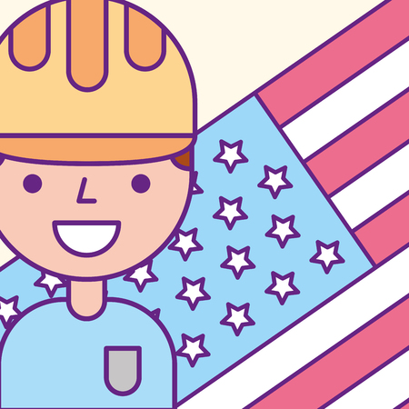 worker builder man with hardhat american flag labor day vector illustrationのイラスト素材