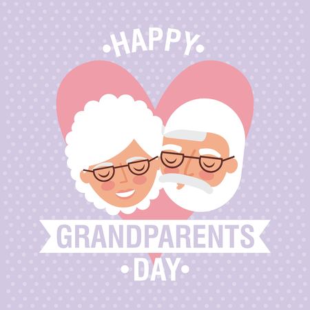grandparents day heart faces old couple happy ribbon sign vector illustrationのイラスト素材