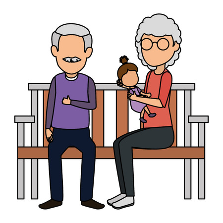 grandparents couple with granddaughter in park chair vector illustrationのイラスト素材