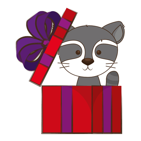 cute and adorable raccoon with gift vector illustration designのイラスト素材