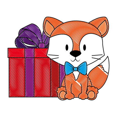 cute and adorable fox with gift vector illustration designのイラスト素材