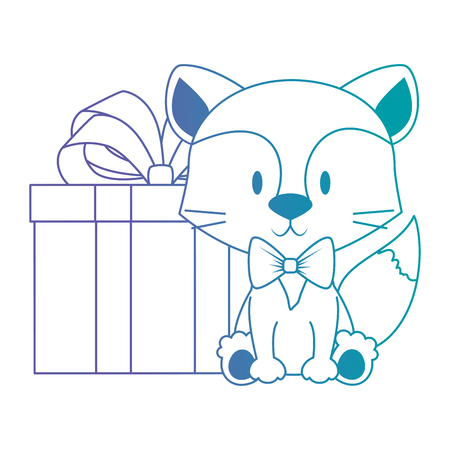 cute and adorable fox with gift vector illustration designのイラスト素材