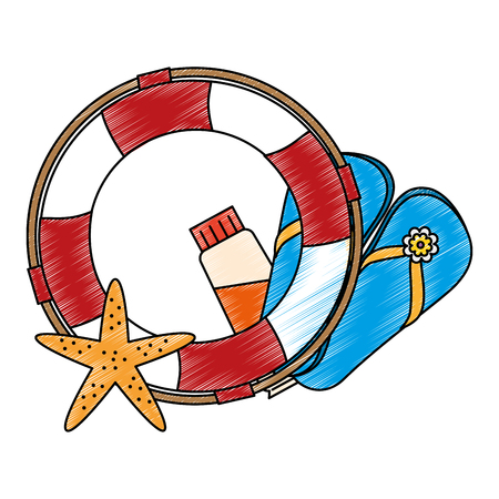 float lifeguard with starfish and sandals vector illustration designのイラスト素材