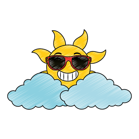 summer sun with sunglasses vector illustration designのイラスト素材