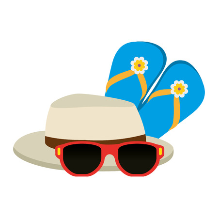 flip flops with sunglasses and hat vector illustration designのイラスト素材