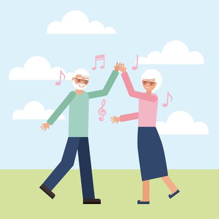 grandparents day happy old couple dancing icons music vector illustrationのイラスト素材