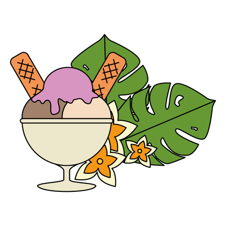 exotic and tropical flower and ice cream vector illustration designのイラスト素材