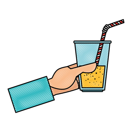 hand with fresh beverage in glass vector illustration designのイラスト素材