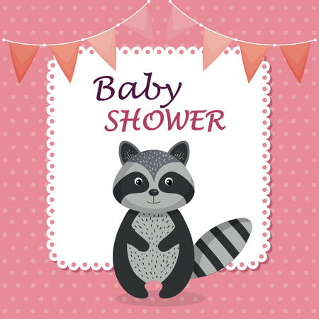 baby shower card with cute raccoon vector illustration designのイラスト素材