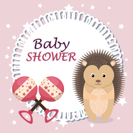 baby shower card with cute porcupine vector illustration designのイラスト素材