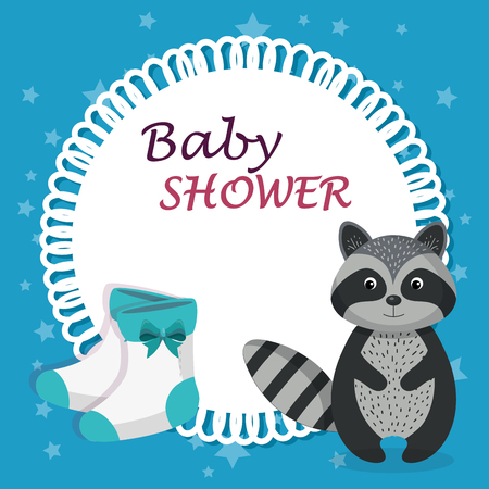 baby shower card with cute raccoon vector illustration designのイラスト素材