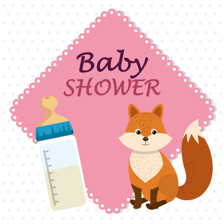 baby shower card with cute fox vector illustration designのイラスト素材