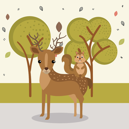 cute reindeer and chipmunk animal characters vector illustration designのイラスト素材