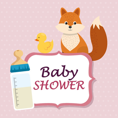 baby shower card with cute fox and duck vector illustration designのイラスト素材