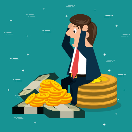 businessman character with economy icons vector illustration designのイラスト素材