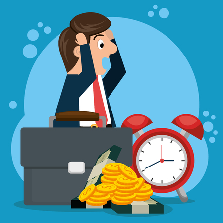 businessman character with economy icons vector illustration designのイラスト素材