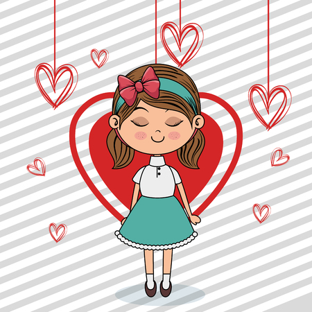 beautiful girl with hearts hanging kawaii character vector illustration designのイラスト素材