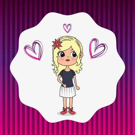 beautiful girl with hearts lace kawaii character vector illustration designのイラスト素材