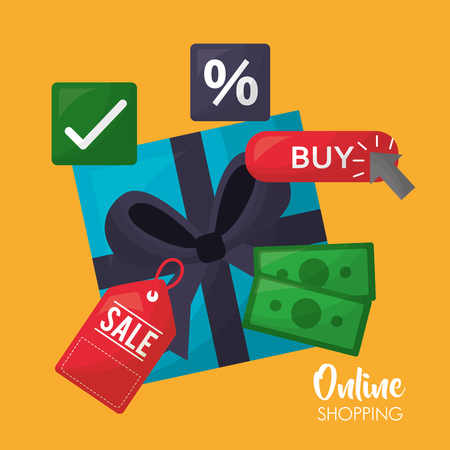 online shopping gift box sale buy discount porcent things money vector illustrationのイラスト素材