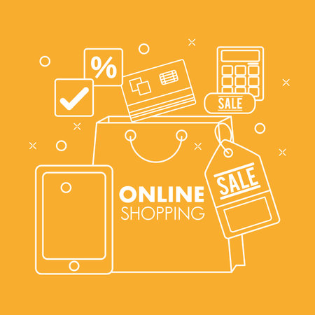 online shopping smartphone credit card porcent discount calculator vector illustrationのイラスト素材