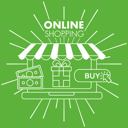 online shopping shop store buy gift box money retro vector illustrationのイラスト素材