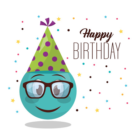 happy birthday emoji with glasses smiling party hat vector illustrationのイラスト素材