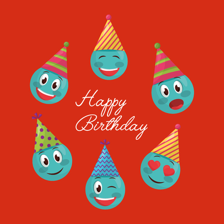 happy birthday emojis smiling love surprise party hat sign vector illustrationのイラスト素材