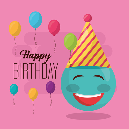 happy birthday balloons sign decoration emoji smiling vector illustrationのイラスト素材