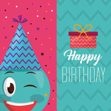 happy birthday labels colors sign emoji smiling gift box vector illustrationのイラスト素材