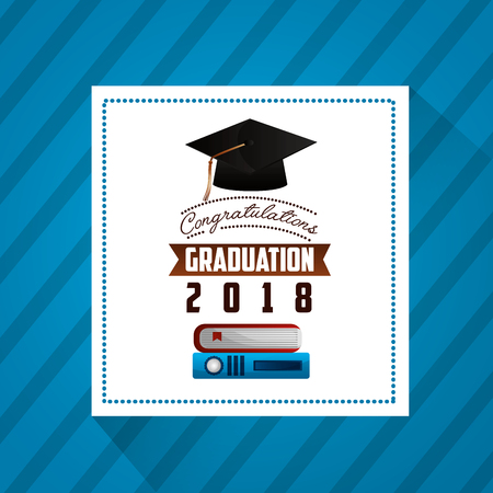 congratulations graduation hat sticker books ribbon vector illustrationのイラスト素材