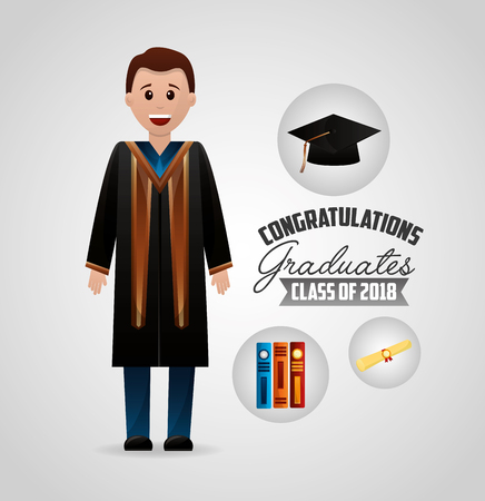 congratulations graduation happy boy student sign books vector illustrationのイラスト素材