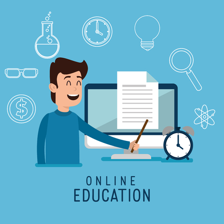man character with education on line icons vector illustration designのイラスト素材