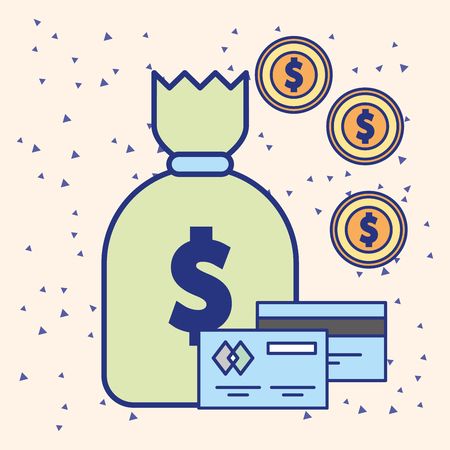 casino money bag credit cards and dollar coins vector illustrationのイラスト素材