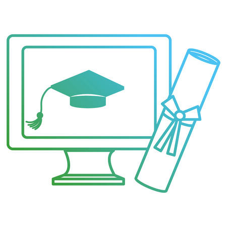 computer with hat and diploma graduation vector illustration designの写真素材