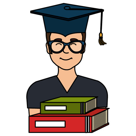 young student graduate with text books school vector illustration designのイラスト素材
