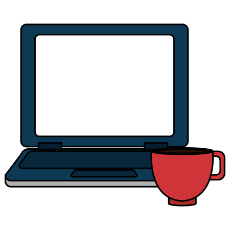 laptop computer with coffee cup vector illustration designのイラスト素材