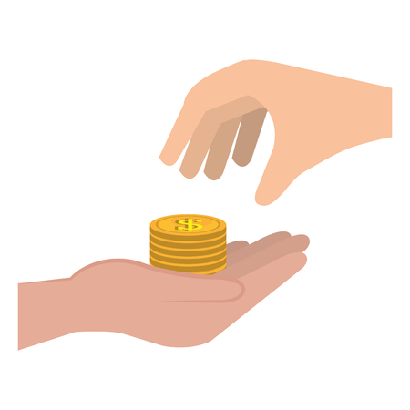 hand with pile coins money vector illustration designのイラスト素材