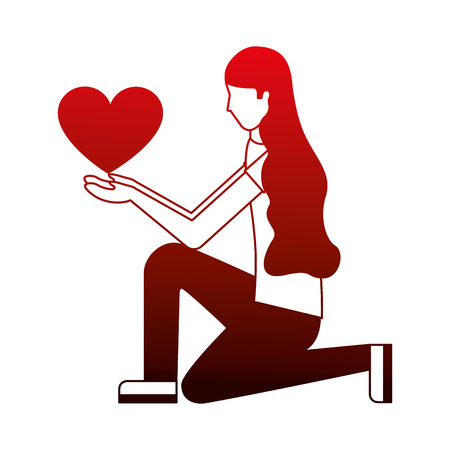 knee woman holding heart love vector illustration neon redのイラスト素材