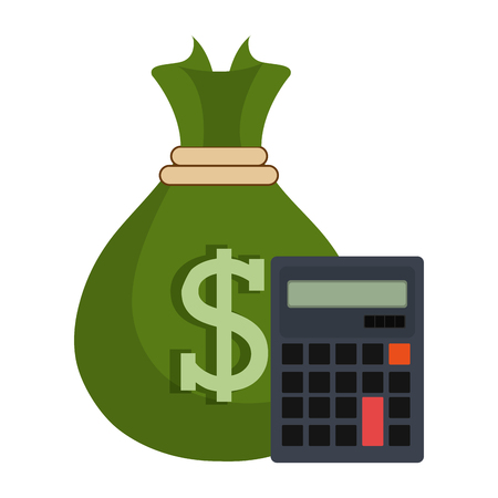 calculator math with money bag vector illustration designのイラスト素材