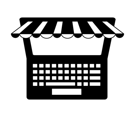 laptop computer technology ecommerce online buy vector illustration monochromeのイラスト素材